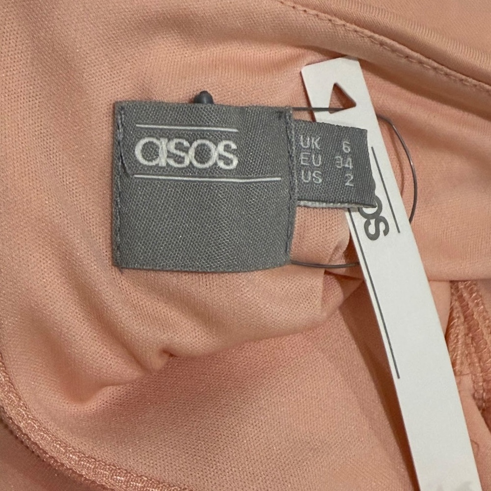 ASOS Design Peach/Pink Bow One Shoulder Scuba Formal Midi Dress Size 2 - Picture 6 of 7